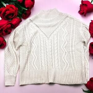 Rag Supply Womens Size Medium Sweater Cowl Neck Chunky Cable Knit Ivory NWT